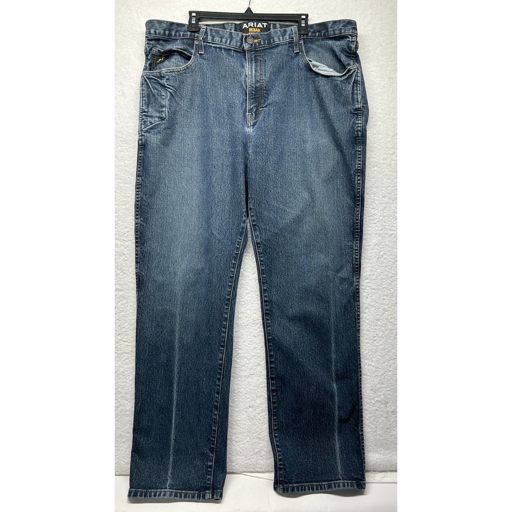 Ariat Rebar Mens Size 44X32 Blue M4 Low Rise Straight Denim Jeans (K1)